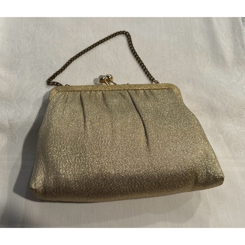 ANDE Gold Sparkle Purse with Glass Ball Kiss Closure Vintage